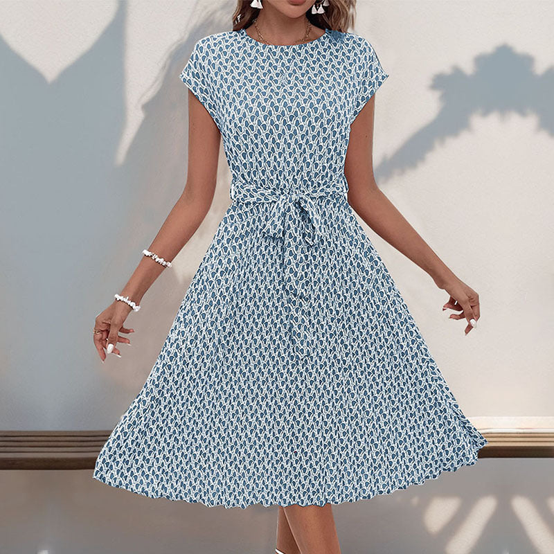 Damen Midikleid mit raffiniertem Taillengürtel und verspieltem Muster Drune