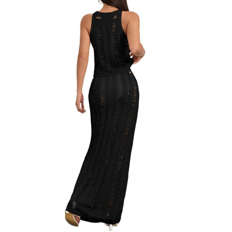Damen Häkel-Maxi-Kleid mit tiefen Cut-Outs und elegantem Design Drune
