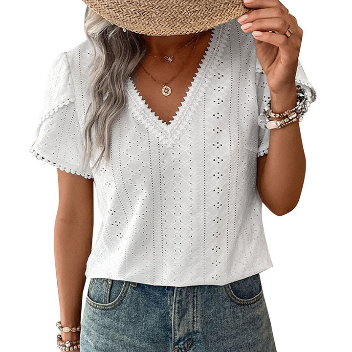 Damen luftiges Blusenshirt mit dekorativem Lochmuster Drune