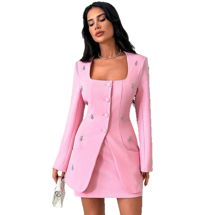 Damen elegantes Blazer-Kleid mit geschmackvollen Knopfdetails Drune