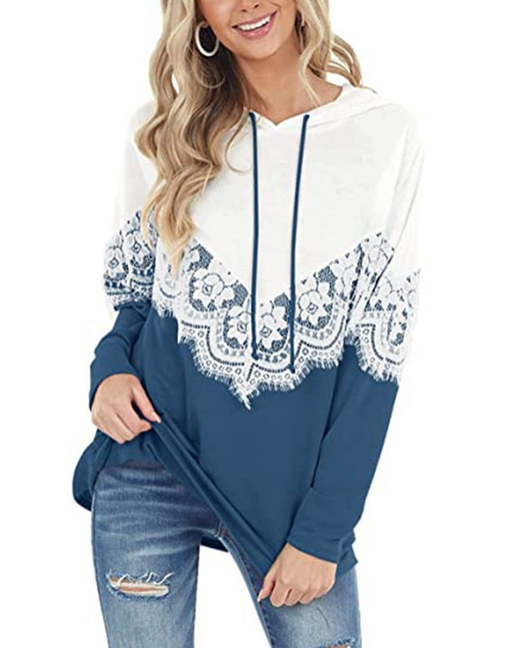Damen Kapuzenpullover mit eleganter Spitzendekoration und lässigem Schnitt Drune