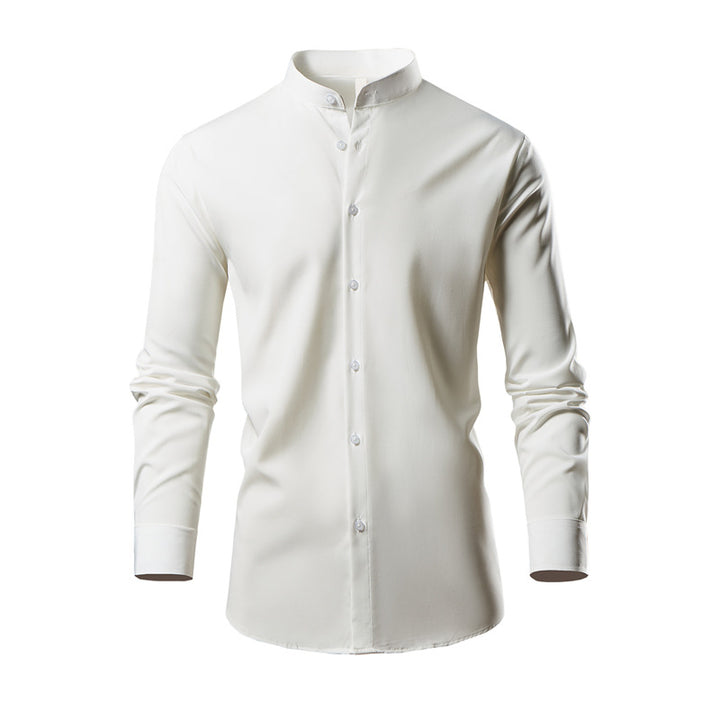 Herren Langarm-Kimonohemd mit modernem Stehkragen und eleganten Knopfdetails Drune