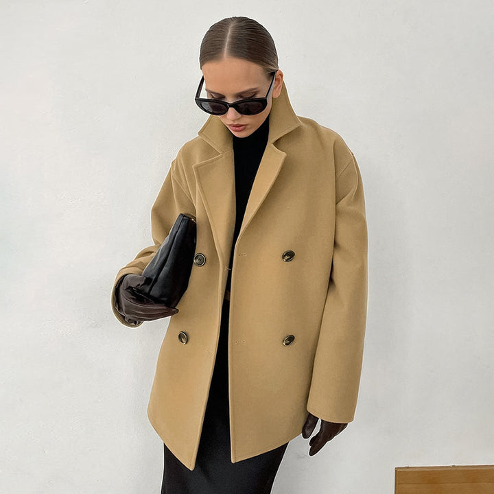 Damen Modischer Wool-Blend Blazer mit doppelter Knopfleiste Drune