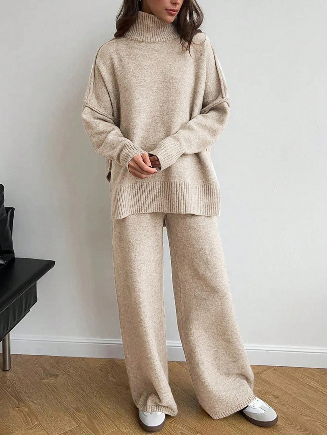 Damen entspannendes Fleece-Loungewear-Set mit hohem Kragen Drune