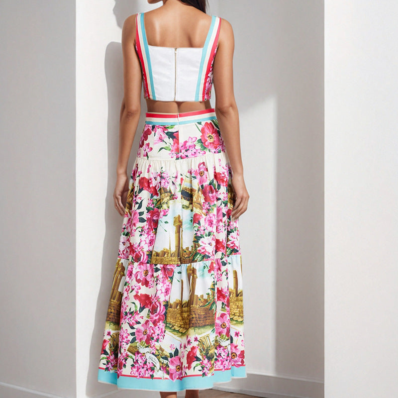 Damen Zweiteiler mit romantischem Cropped-Oberteil und schwingendem Rock Drune