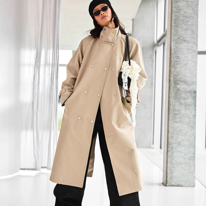 Damen elegante Trenchcoatjacke mit hohem Kragen Drune