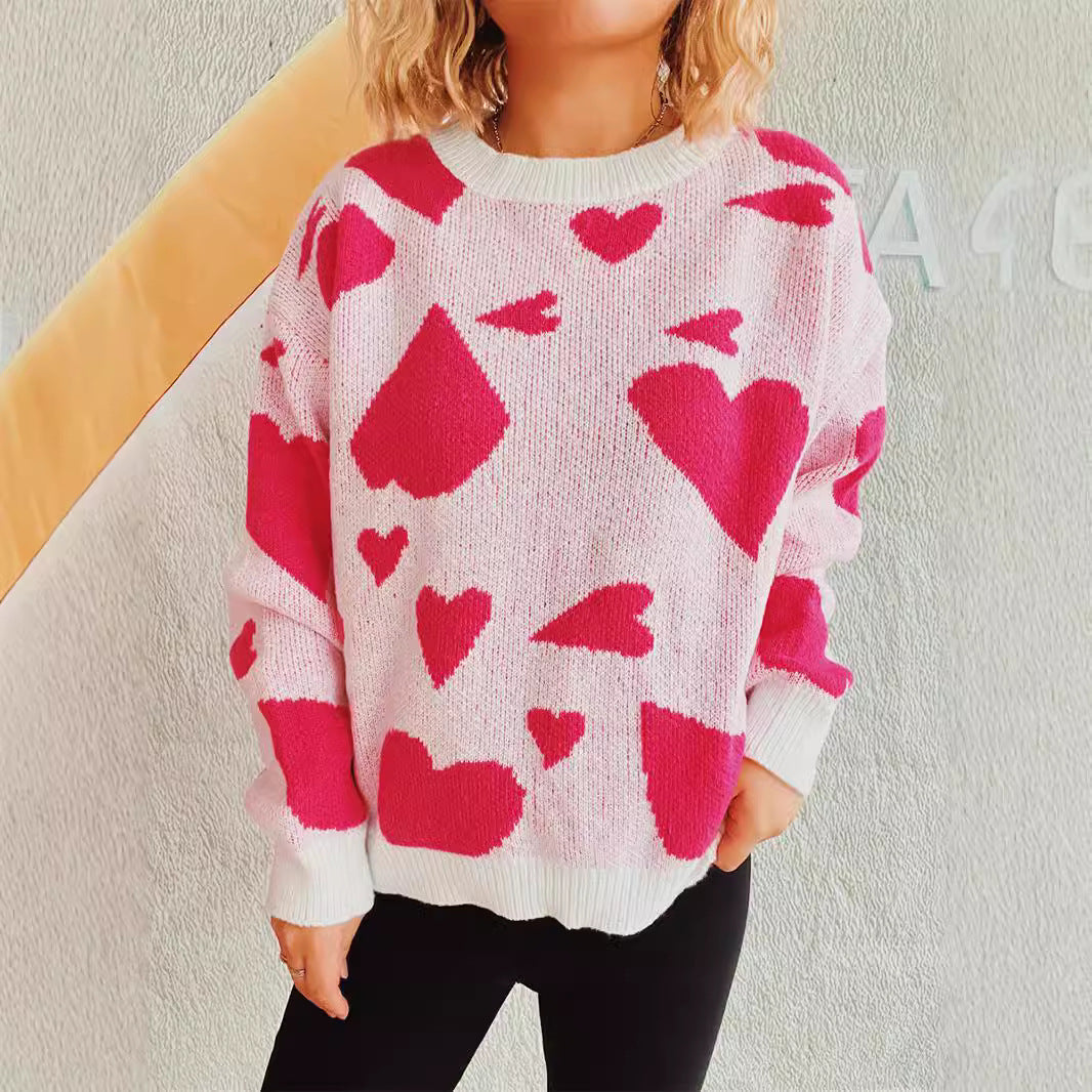 Damen oversized Pullover mit Herzmotiv Drune