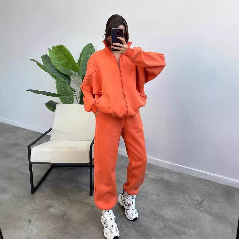 Damen bequemer und stilvoller Zip-Hoodie mit passenden Jogginghosen Drune