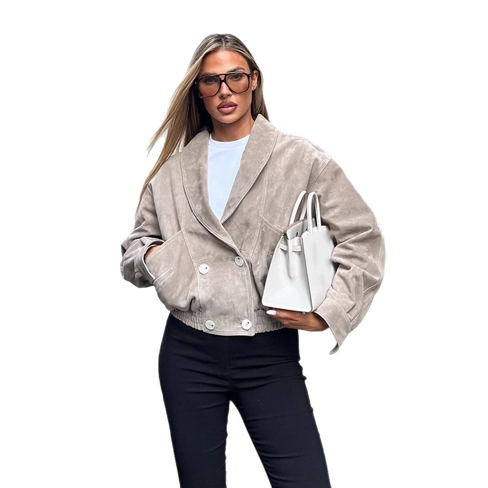 Damen elegante Kunstlederjacke mit tailliertem Schnitt Drune