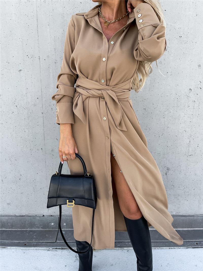 Damen Hemdblusenkleid mit asymmetrischem Saum und Taillengürtel Drune