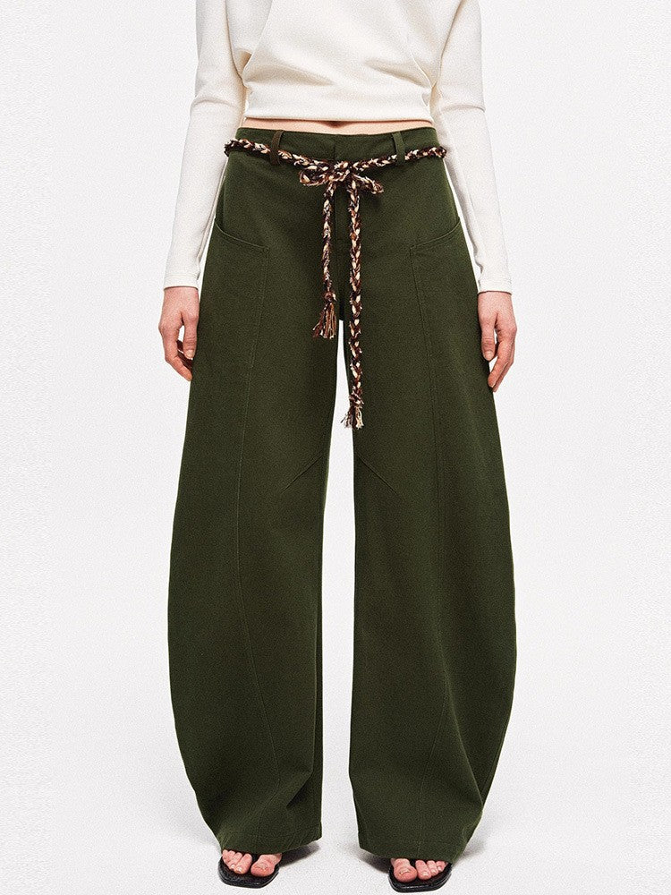 Damen Weite Chino-Hose mit elegantem Design und geflochtenem Gürtel Drune