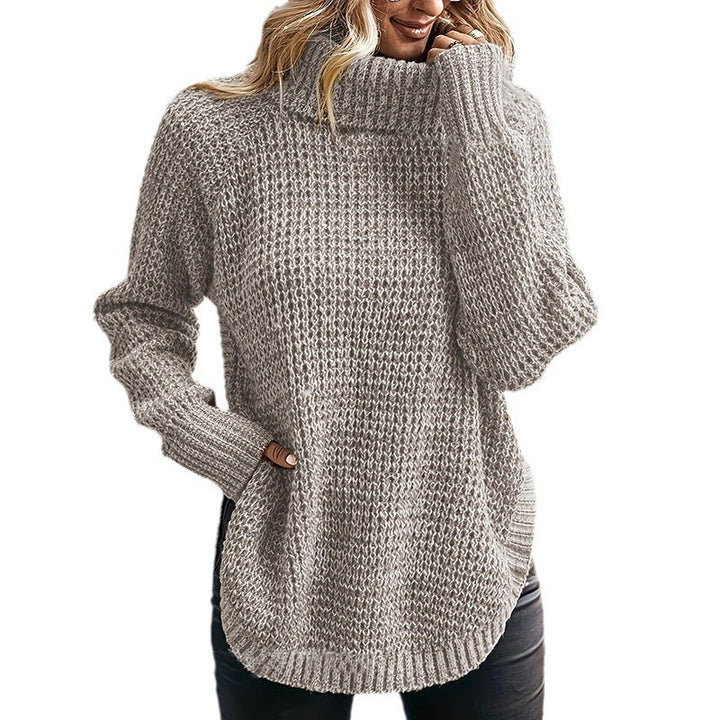 Damen Grobstrickpullover mit hohem Kragen und seitlichen Taschen Drune