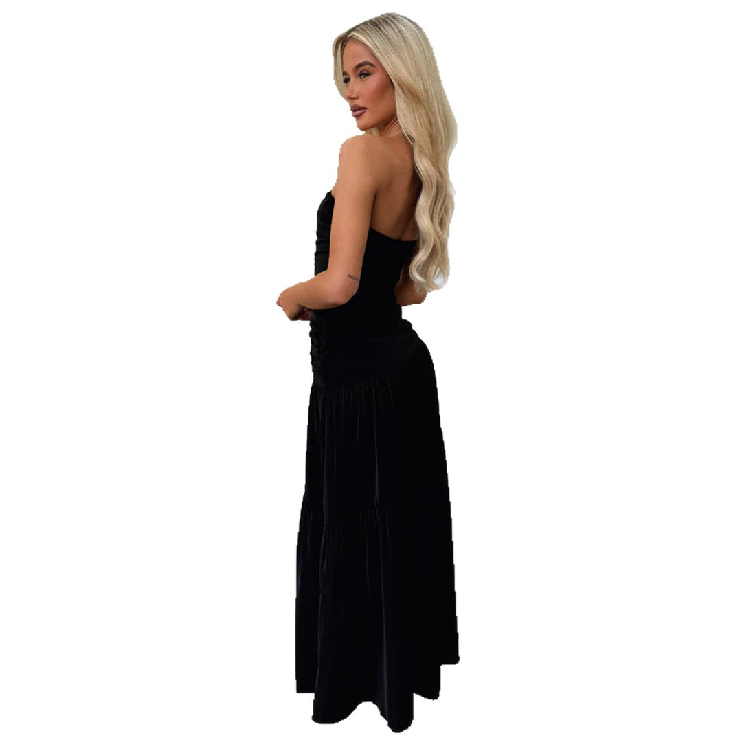 Damen romantisches Wickelkleid mit voluminösem Rock und gerafftem Oberteil Drune