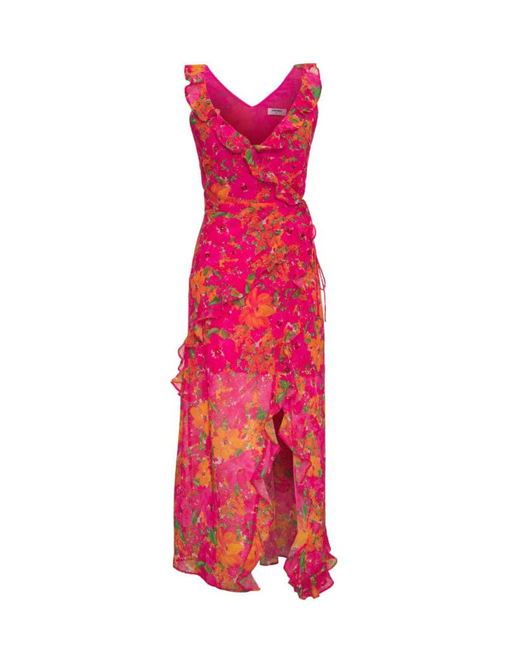 Damen Maxikleid mit asymmetrischem Saum und voluminösen Rüschen Drune