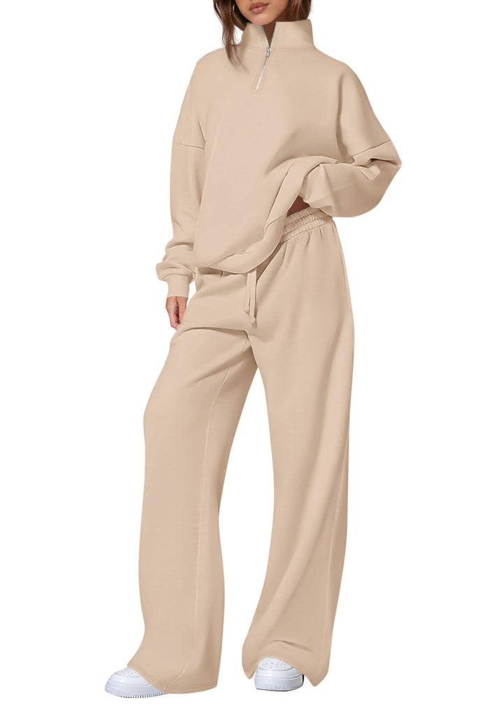 Damen nan oversized Jogginganzug mit Stehkragen halbem Reißverschluss und weitem Bein Drune