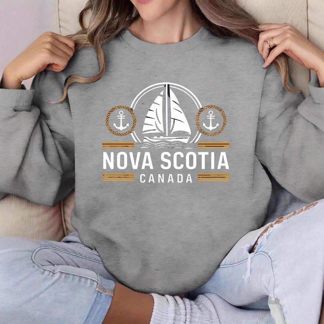 Damen Sweatshirt mit maritimem Segelmuster und dezentem Schriftzug Drune
