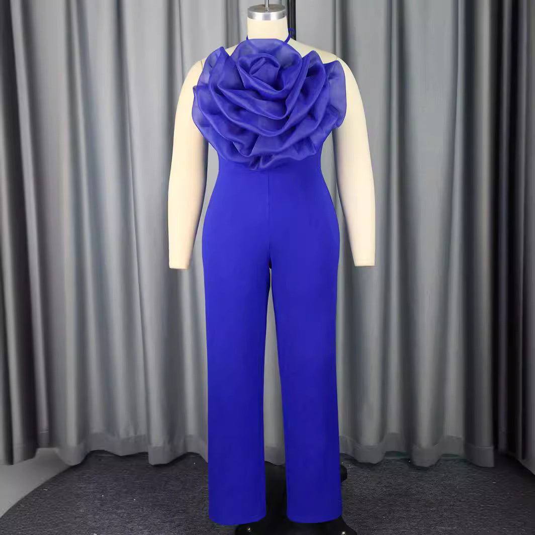 Damen eleganter Jumpsuit mit voluminösem Blumenkragen Drune