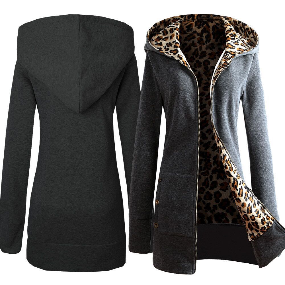 Damen Sportliche Longjacke mit leopardenmuster innen Drune