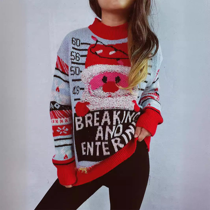 Damen Weihnachtspullover mit festlichem Santa-Motiv und glänzenden Akzenten Drune