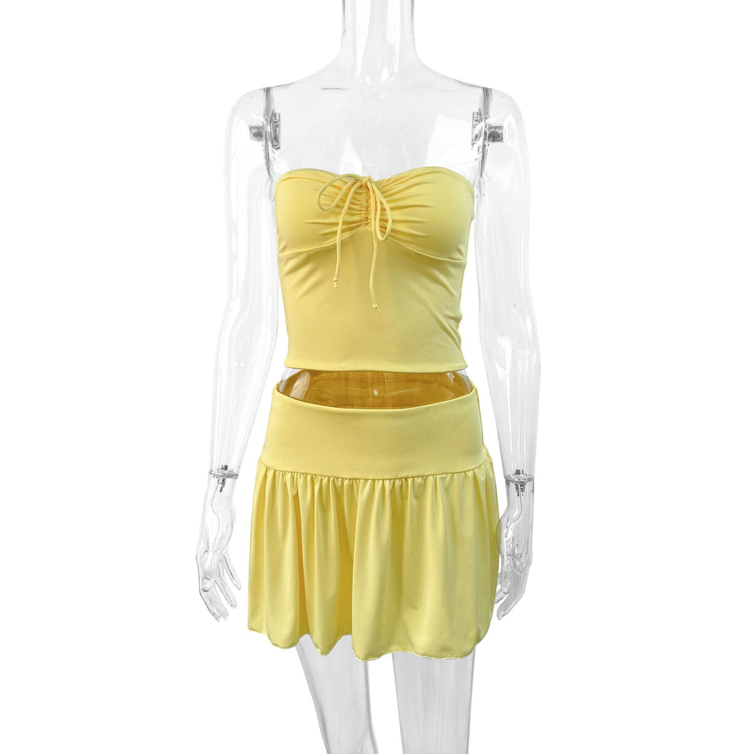 Damen modisches Crop-Top mit Rock und Rüschen Drune