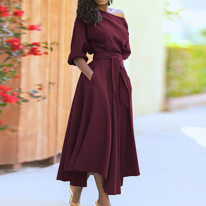 Damen Elegantes Wickelkleid mit asymmetrischem Schnitt und praktischen Taschen Drune