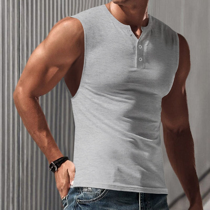 Herren Ärmelloses T-Shirt mit klassischem Knopfdetail und hautfreundlicher Struktur Drune