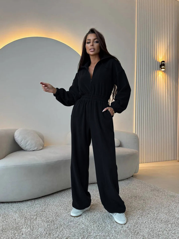 Damen Fleece-Jumpsuit mit Reißverschluss und elastischem Bund Drune