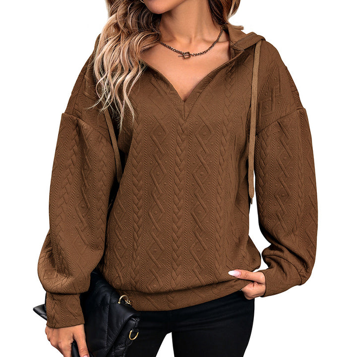 Damen bequemer Hoodie mit strukturiertem Muster und V-Ausschnitt Drune