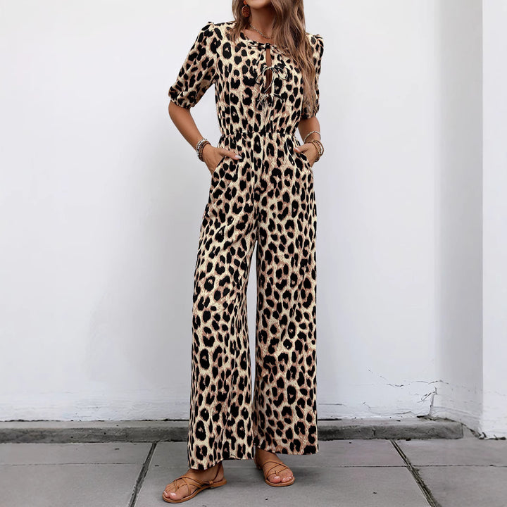 Damen Jumpsuit mit elegantem Wickelausschnitt und modischem Leopardenmuster Drune
