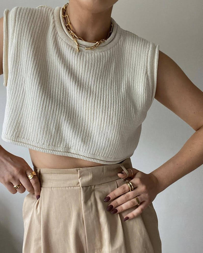 Damen cropped Rippenoberteil mit lässigem Look Drune