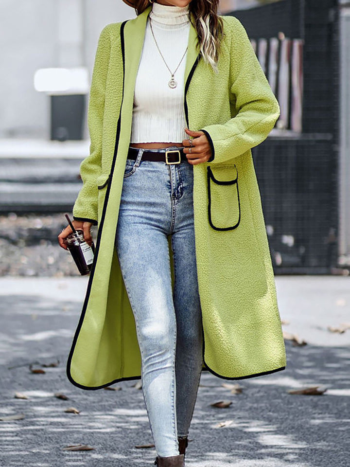 Damen eleganter, länger cardigan mit praktischem Schnitt und kontrastierenden Akzenten Drune