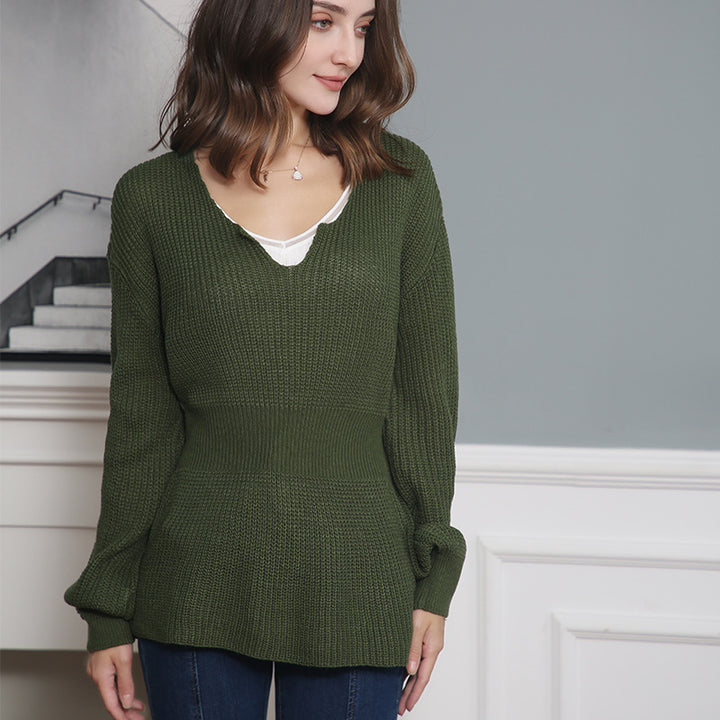 Damen Grobstrickpullover mit tiefem V-Ausschnitt und lässigem Schnitt Drune