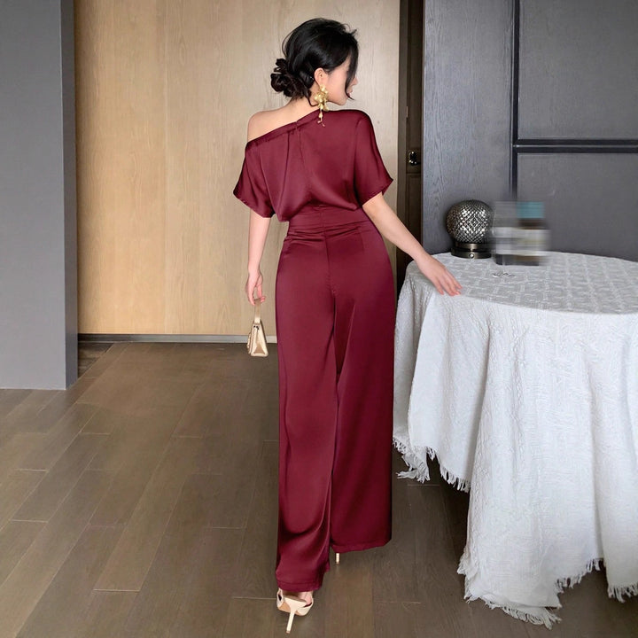 Damen Ein Schulter Jumpsuit mit weitem Bein und elegantem Schnitt Drune