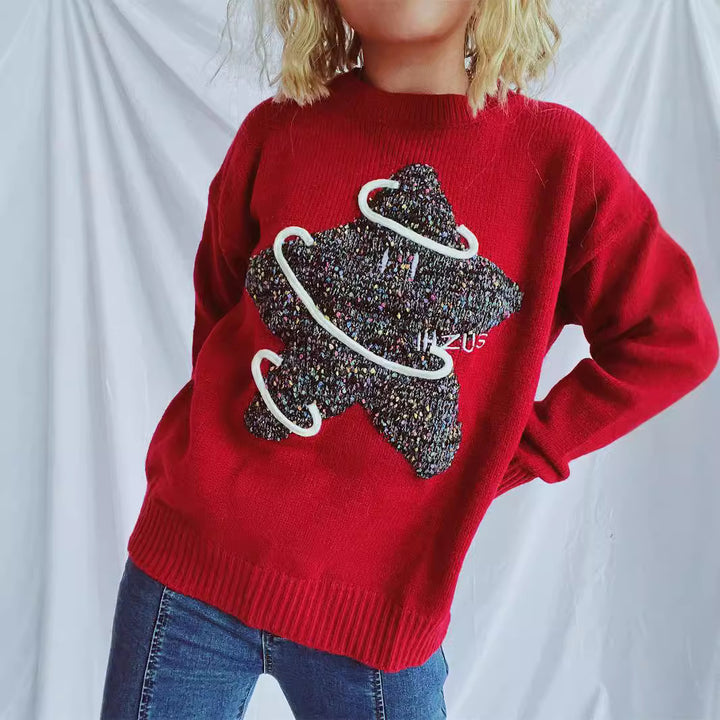 Damen Strickpullover mit kreativem Motiv und lässigem Schnitt Drune