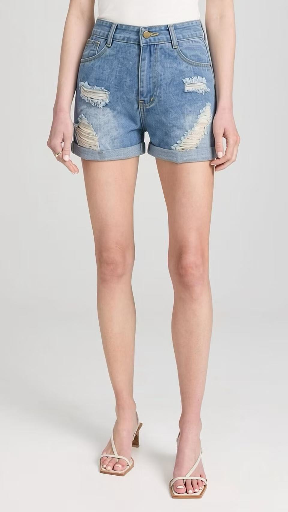 Damen Destroyed Denim-Shorts mit hohem Bund und stylischem Fransen-Look Drune
