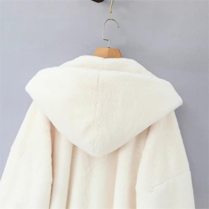 Damen Kapuzenjacke aus kuscheligem Material mit taillierbarem Gürtel und praktischen Taschen Drune