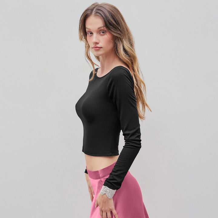 Damen Crop-Top mit langen Ärmeln und elegantem Rundhalsausschnitt Drune