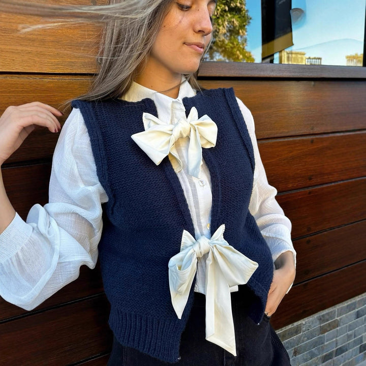 Damen Strickoberteil mit dekorativen Schleifen Drune