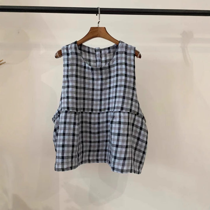Damen Relaxed Fit Ärmelloses Leinenoberteil mit Seitentaschen Drune