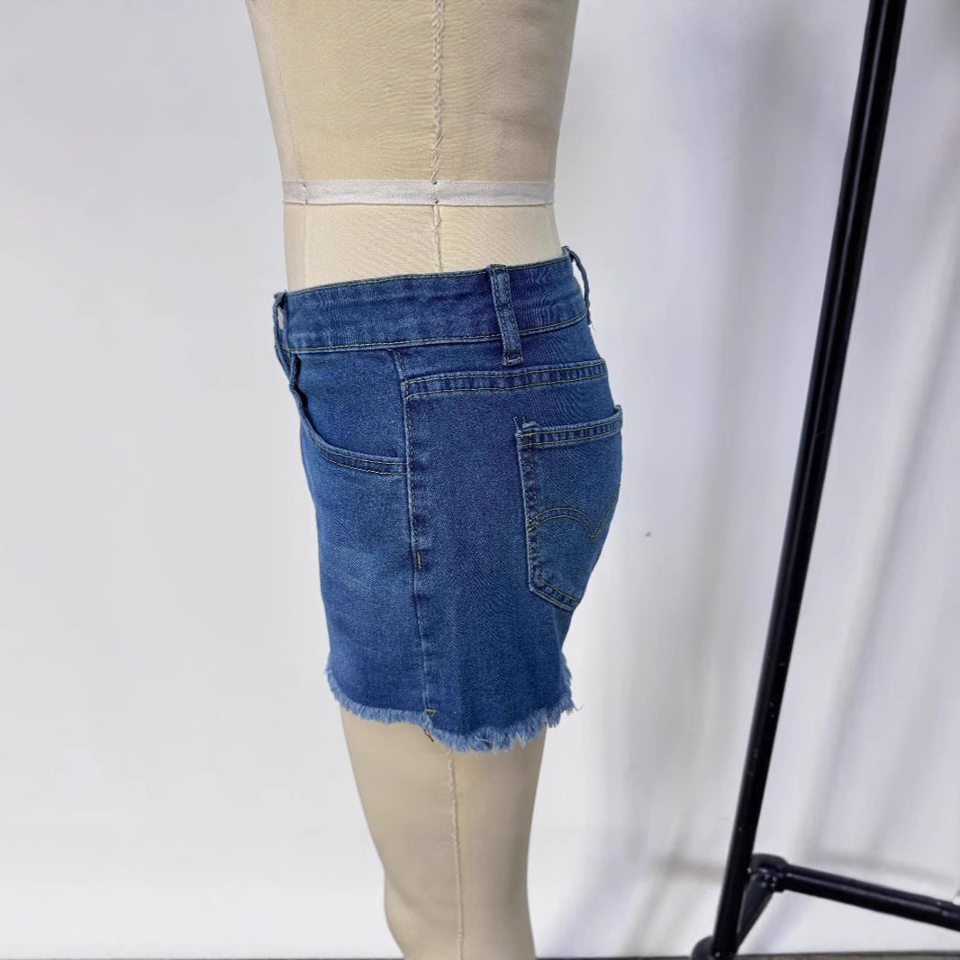 Damen Frayed Denim-Shorts im Vintage-Stil mit moderner Passform Drune