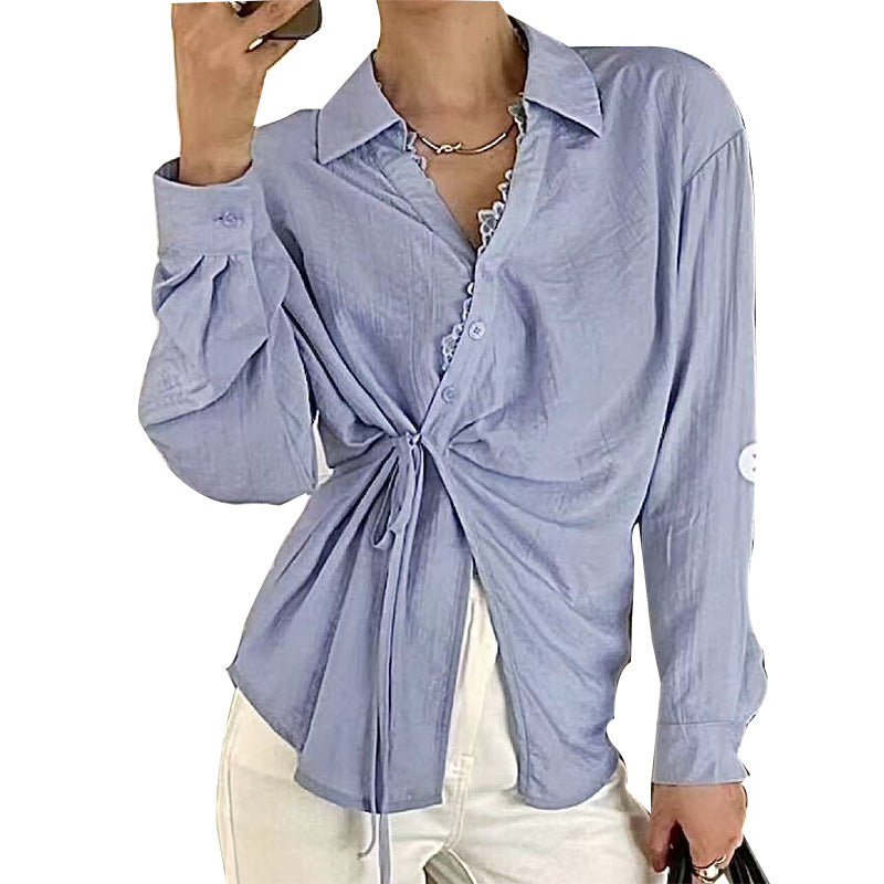 Damen Elegante Bluse mit Knoten-Detail und Rüschensaum Drune