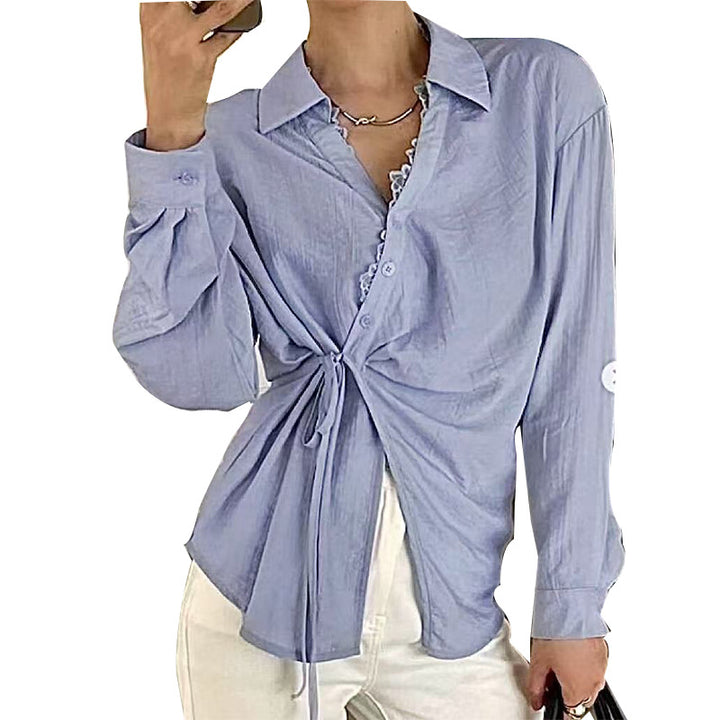 Damen Elegante Bluse mit Knoten-Detail und Rüschensaum Drune