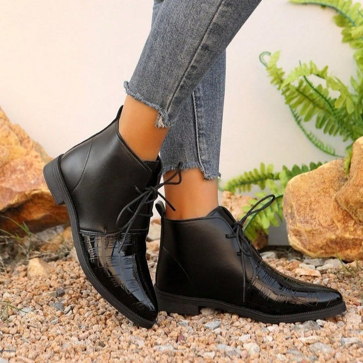 Damen modische Lederstiefeletten mit glänzenden Akzenten und Schnürung Drune