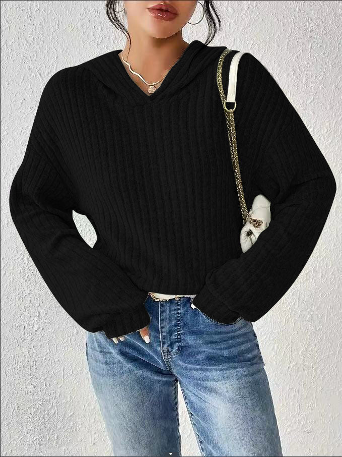 Damen Grobstrickpullover mit V-Ausschnitt und lässigen Ärmeln Drune