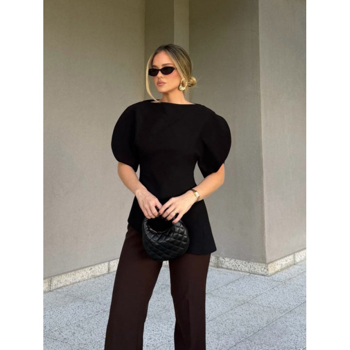 Damen Bluse mit voluminösen Puffärmeln und asymmetrischem Saum Drune