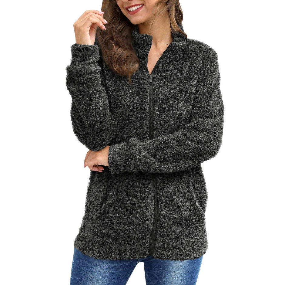 Damen Kuscheljacke mit durchgehendem Reißverschluss und weichem Plüschstoff Drune