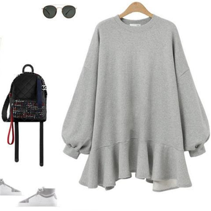 Damen nan oversized Sweatshirtkleid mit Volantsaum und Ballonärmeln Drune