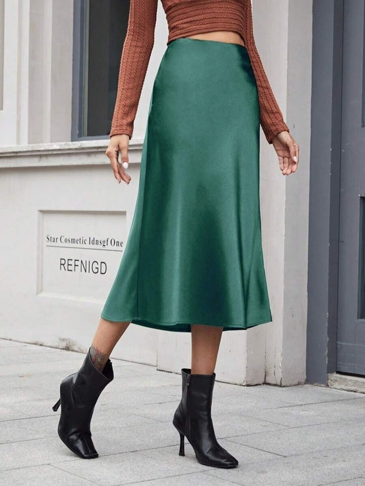 Damen Midi-Rock aus glänzendem Satin mit geschnittenem Saum Drune
