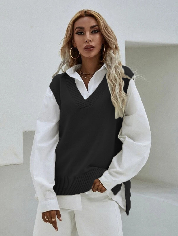 Damen Strickweste mit V-Ausschnitt und modernen Details Drune