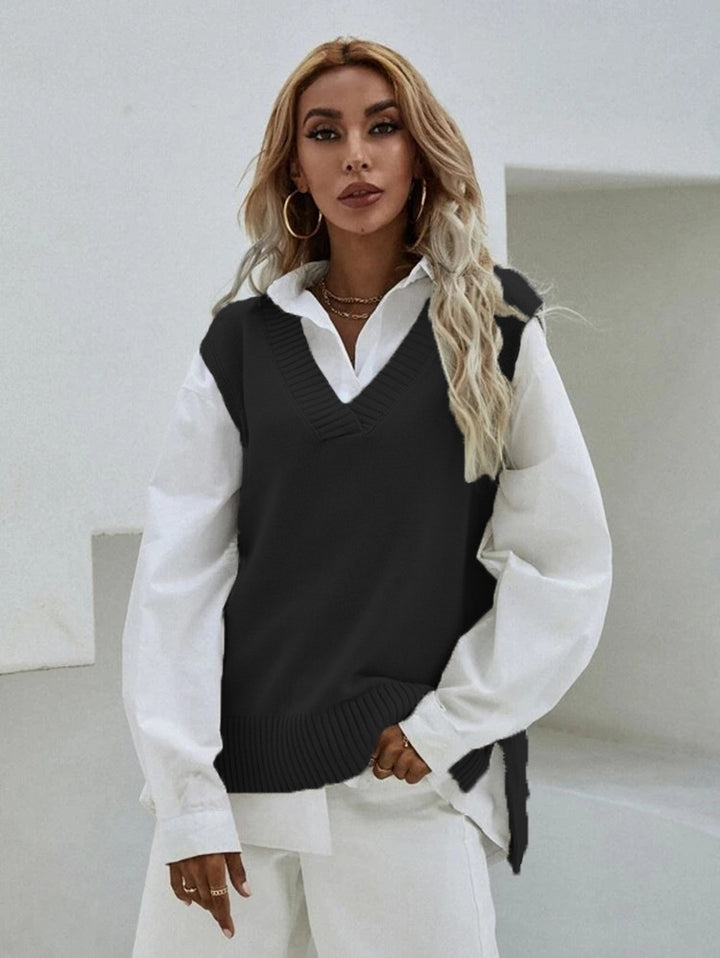 Damen Strickweste mit V-Ausschnitt und modernen Details Drune